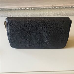CHANEL Black Pebbled Leather Wallet